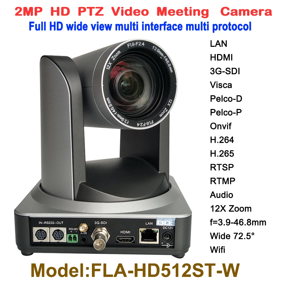 

2mp wide angle 72.5 degree 12x Zoom 1080P live streaming hd video conference wifi ip ptz camera with HDMI 3G-SDI Output