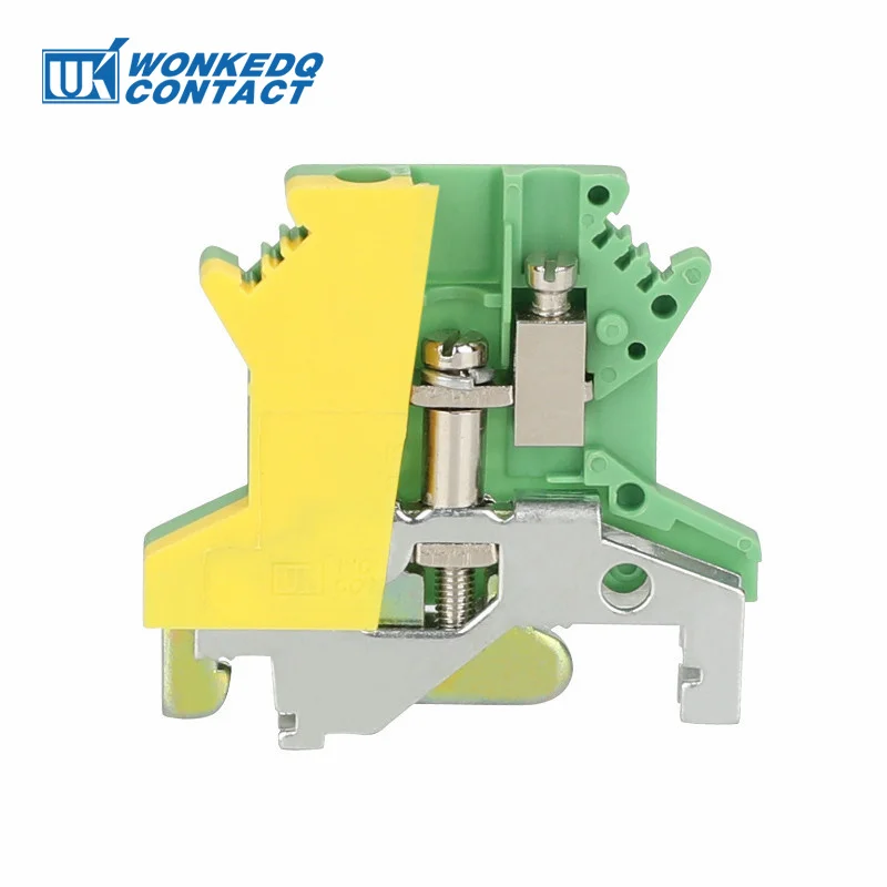 10 pièces USLKG2.5 vis terre DIN Rail Terminal nuits terre protection modulaire UK 2.5mm fil connecteur électrique USLKG-2.5N