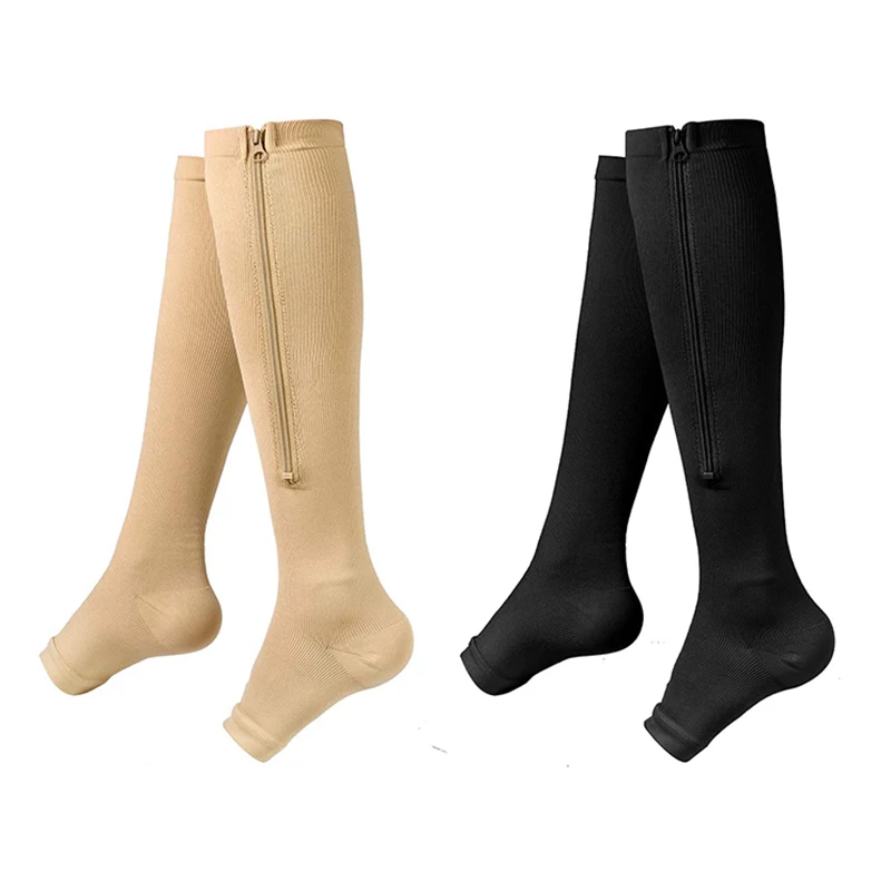 

Brothock Zipper Compression Socks 1/2/3/5 Pairs Calf Knee High Stocking Open Toe Medical Nursing Walking Runnng Hiking Sports