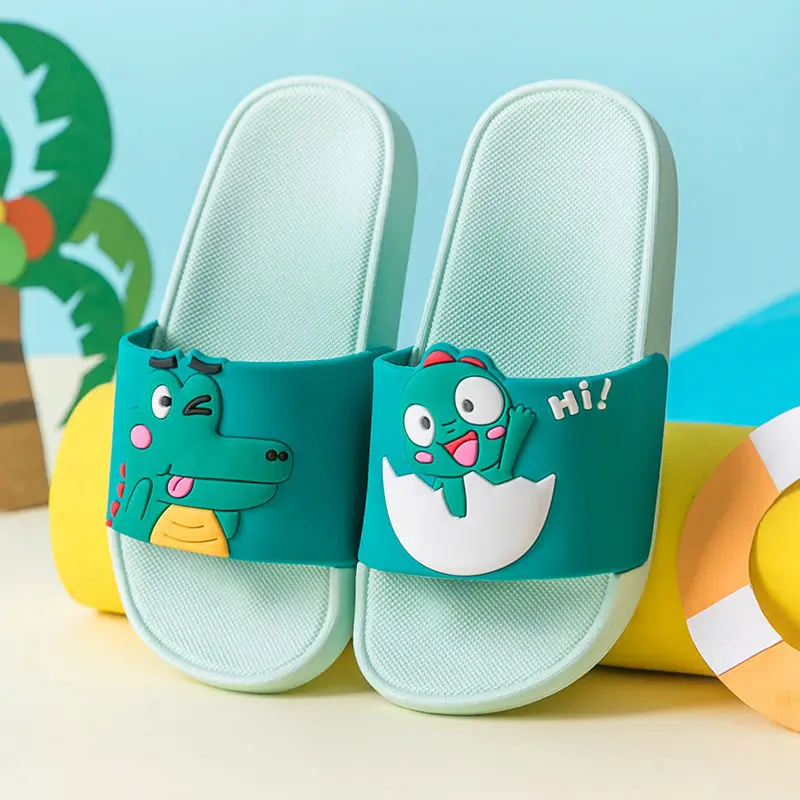 Green Crocodile Cartoon Children Slippers Summer Non-Slip Home Indoor Slippers PVC Cute Kids Shoes Light Comfort Bathroom Shoes