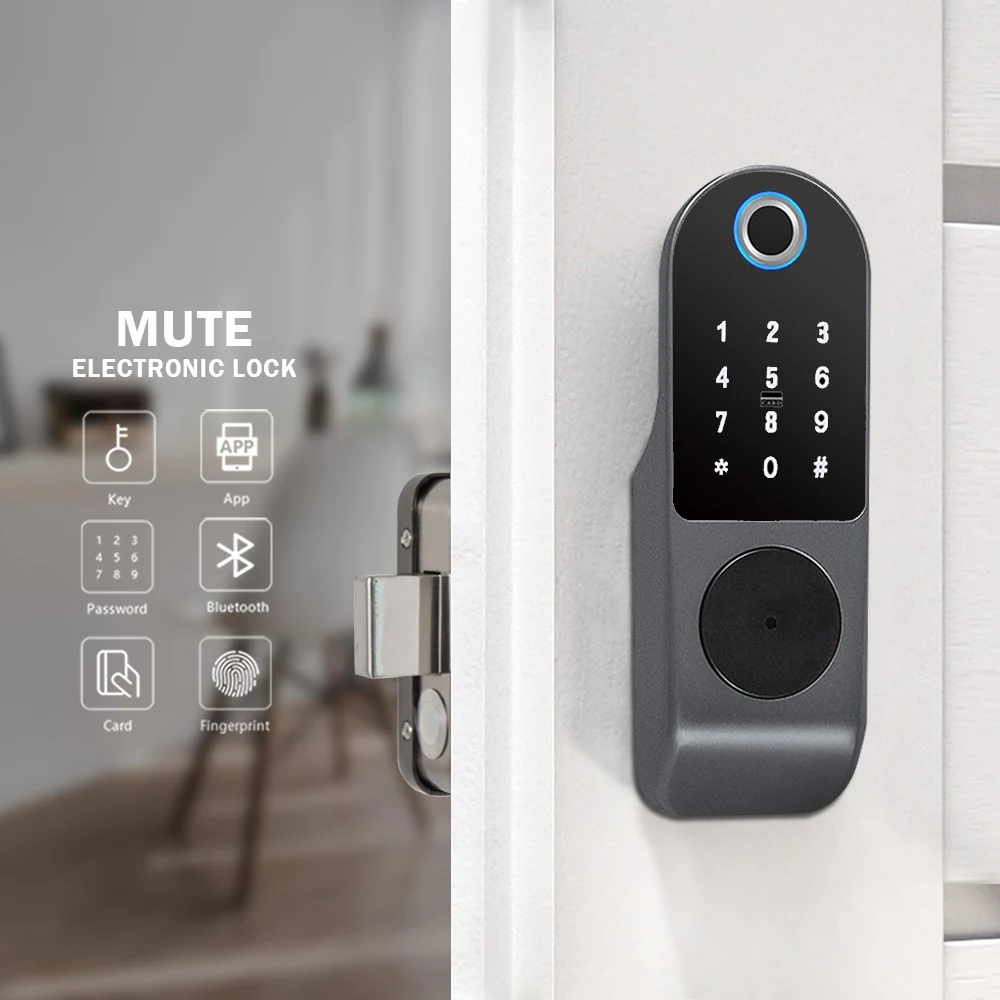 Waterproof TTlock BLE WiFi App Electric Rim Door Lock Intelligent Biometric Fingerprint NFC Smart Lock for outdoor Gate door