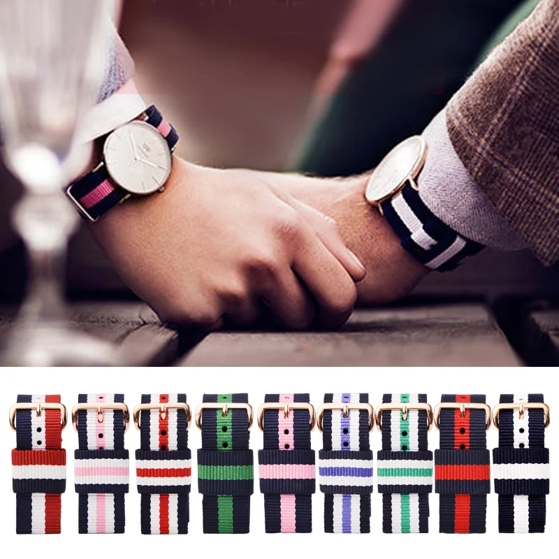 Nylon Watchband Silver Buckle for Daniel Wellington 13mm 14mm18mm 20mm Luxury Replace Bracelet Strap Watch Band for dw watch