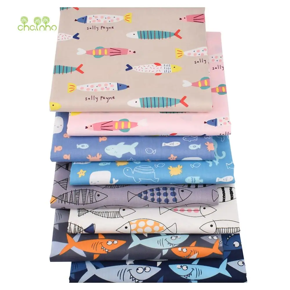 Chainho,Cartoon Fishes Pattern,Printed Twill Cotton Fabric,8 Design,DIY Sewing Quilting Material For Baby &Children\'s Bedclothes