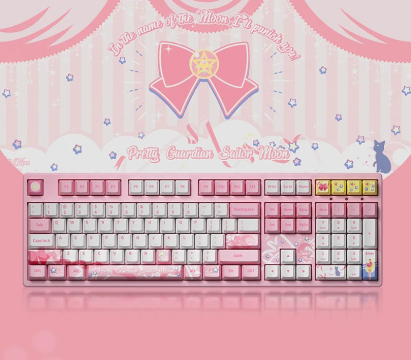 Japan Style Sailor Moon Gaming Keyboard Pink Sakura Switches 2.4G Wireless Wired Dual-mode Game Mechanical Keyboard 3108RF