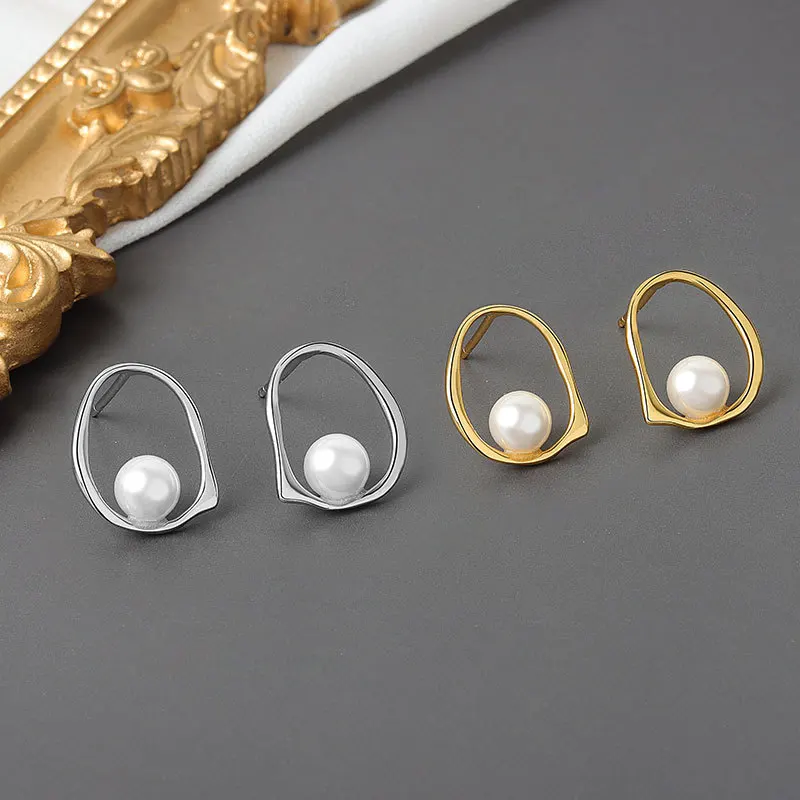 LIVVY  Silver Color Pearl Hoop Earrings Female Simple Fashion High Quality Exquisite Elegant Jewelry Accessorie