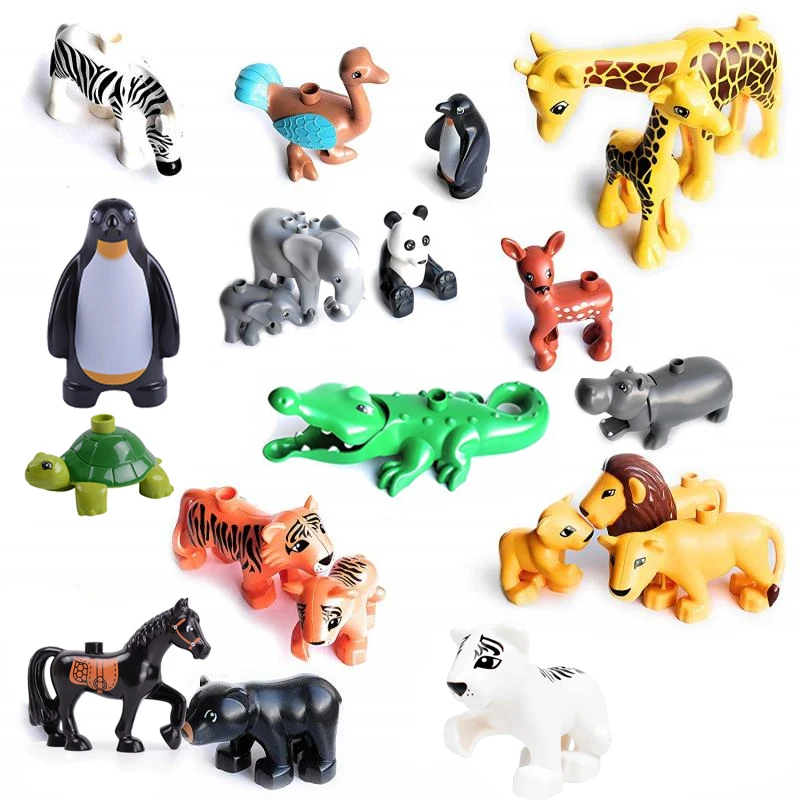 Animal Farm Series Dinosaur Tiger Lion Cat Dog Horse Deer Big Size Building Blocks Compatible with Zoo Bricks Educational Toys