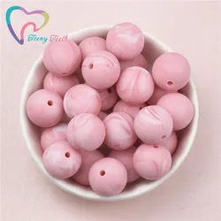 10 PCS Marble Pink Silicone 12-19 MM Round Beads,Marble Colors Series Teething Chewable Baby Hexagon 14-17MM Loose Teether Beads