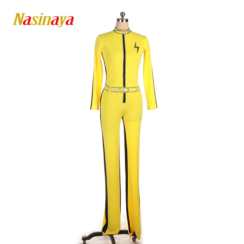 Figure skating tights for girl kids one custom skating costume gymnastics woman yellow jumpsuit