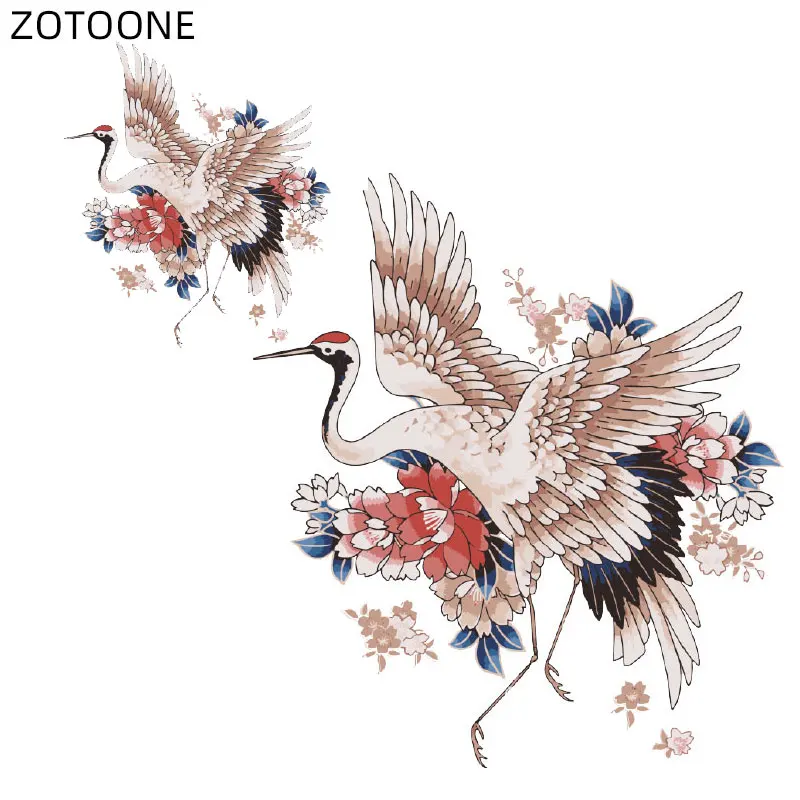 ZOTOONE Vintage Crane Patches for Clothes Iron on Heat Transfer Applique Diy Printed Flower Patch Application Thermo Stickers C