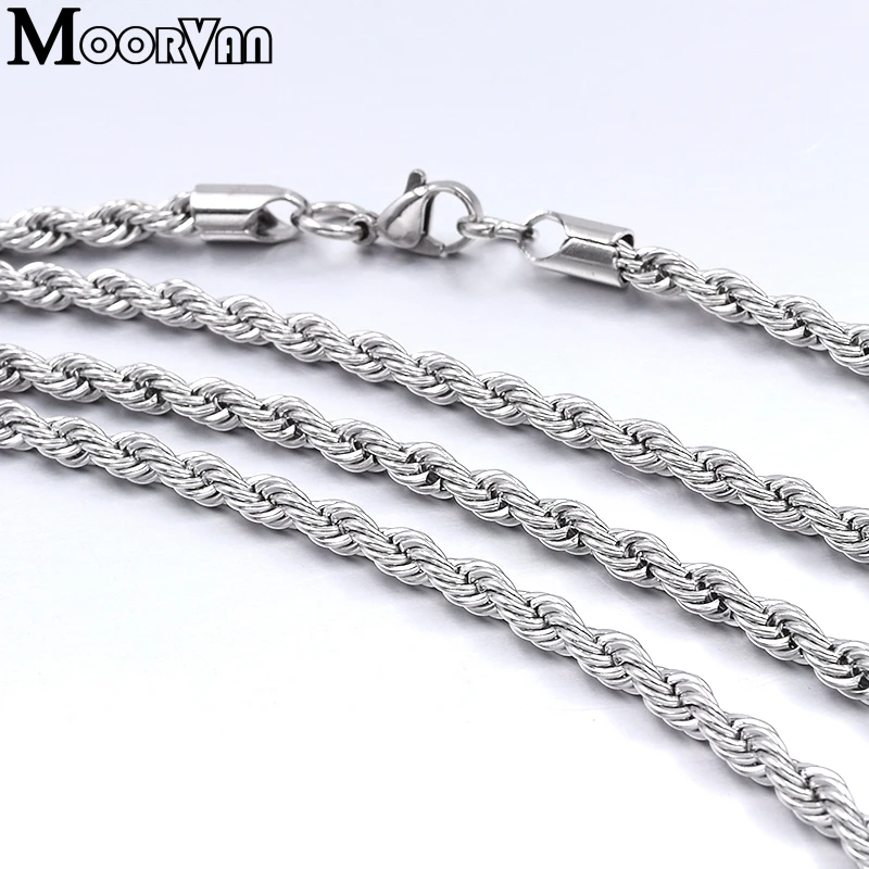 

Moorvan 4mm 55cm classical twist rope necklace wholesale link chain stainless steel for men high quality jewelry VN064