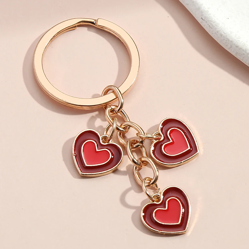 Lovely Colorful Heart Keychain Love Key Ring Valentine's Day Gift Key Chains For Women Girls Handbag Accessorie Car Keys Jewelry