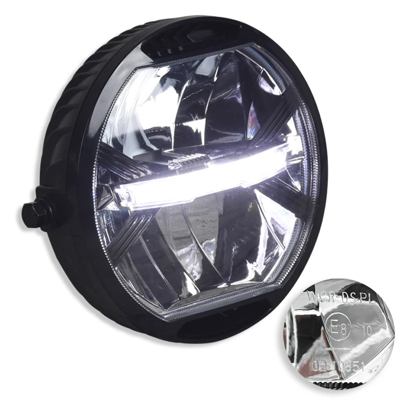 Hot Sales CE Certificated E8-stamp Universal Motorcycle Modern Retro Style Modification LED Headlight Driving Light