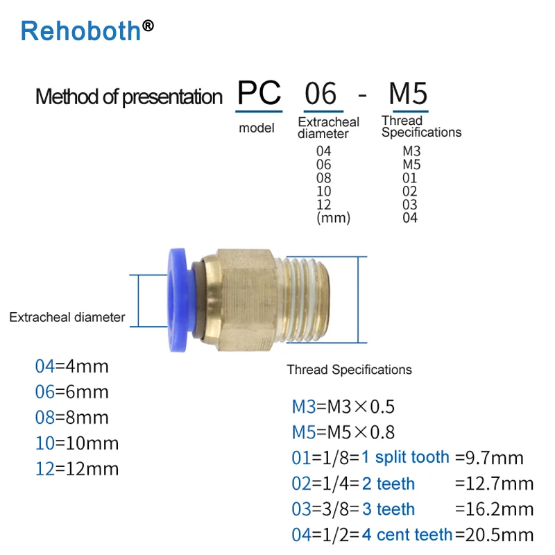 PC Series Blue Pneumatic Quick connector Inlet Pipe Joint 38-1 Brass 304 Stainless Steel Circlip External Thread Connector