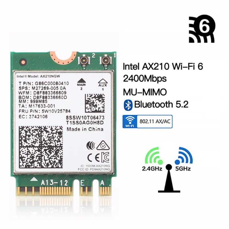 3000Mbps WiFi 6E AX210 Bluetooth 5.2 Dual Band 2.4G/5Ghz 802.11AX NGFF M.2 WiFi 6 Card 6dbi Desktop Kit Adapter For Windows 10