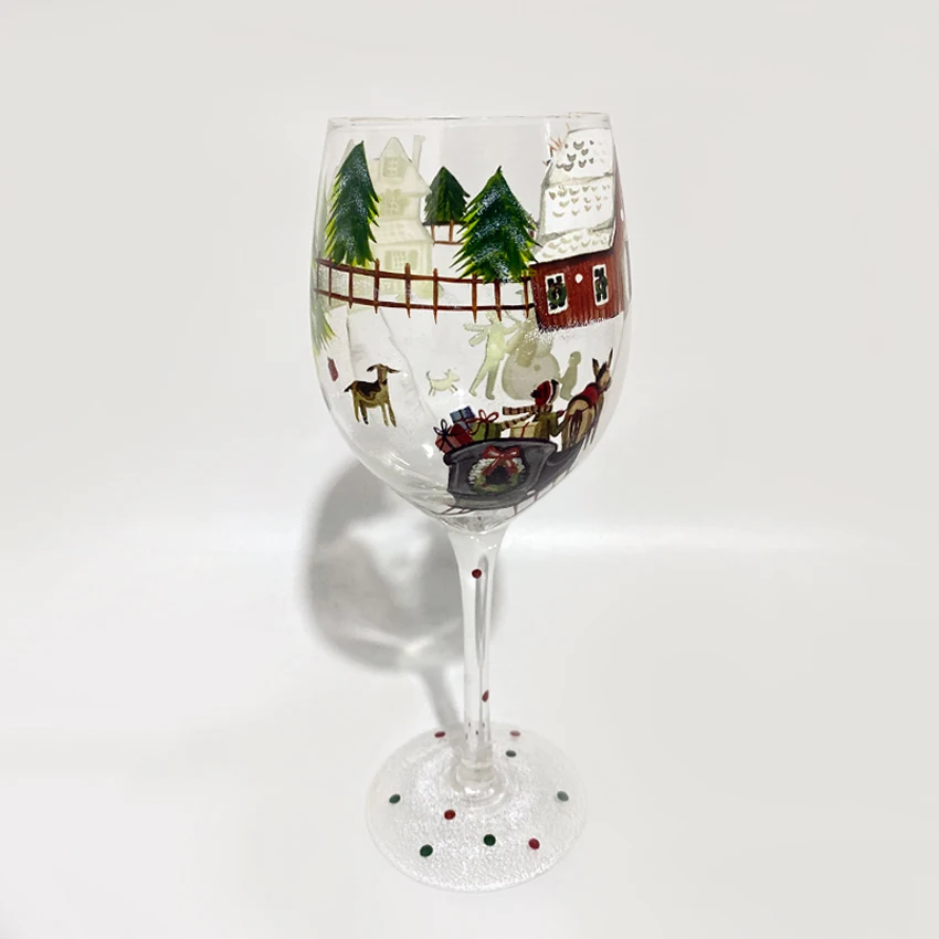 Christmas Theme Wine Glasses, Hand Painted Goblet, Crystal Glass Cups, Creative Home,Hotel Party, Drinking Ware Gift for Friends