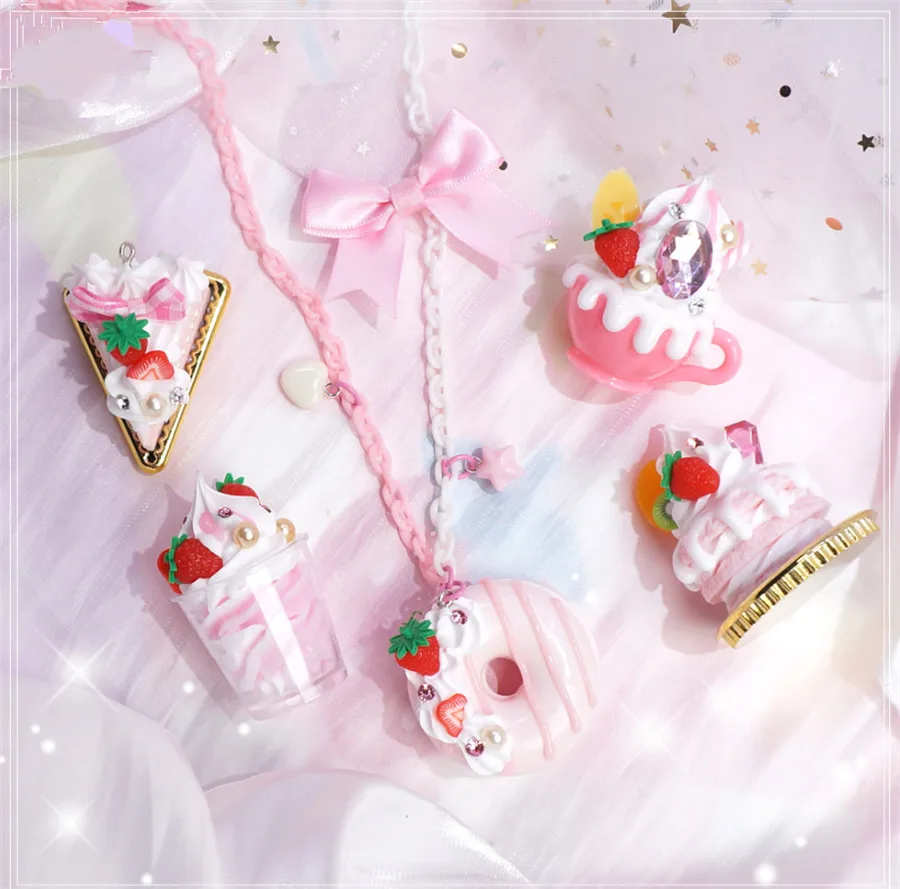 قلادة على شكل كعكة صغيرة مصنوعة يدويًا من لوليتا ، وربطة عنق ، وإكسسوارات حفلات الشاي ، D422