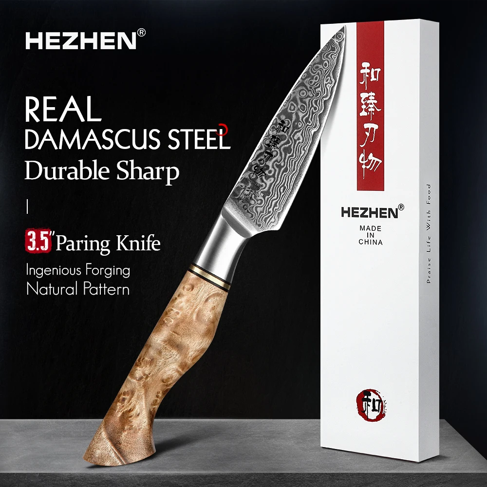 HEZHEN 3. 5-calowy nóż do parowania prawdziwe 67 warstwy Damascus Super Steel Cook nóż Super anty rdzy ostry nóż owoców nóż kuchenny
