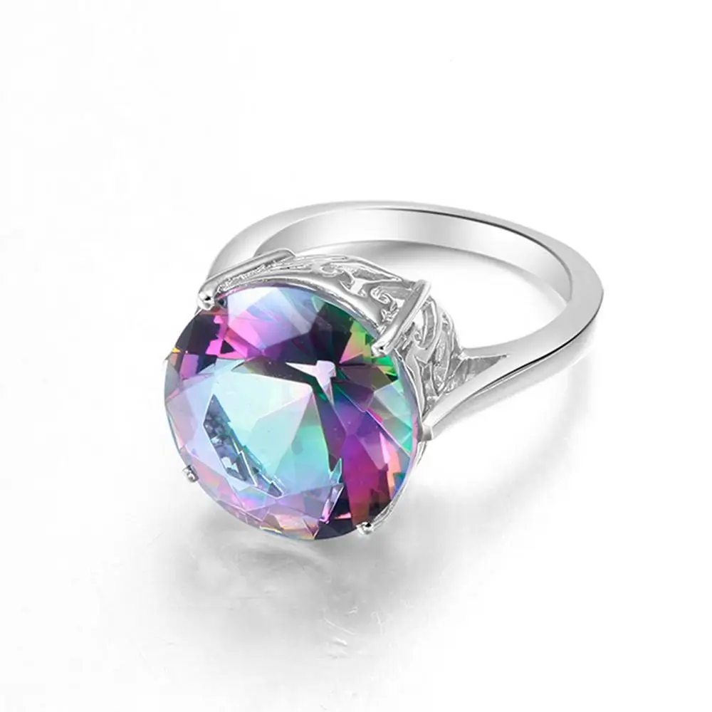 Szjinao 100% Real 925 Sterling Silver Mystic Fire Topaz Rings For Women Men Round Rainbow Zircon Ring Birthstone Jewelry Gifts