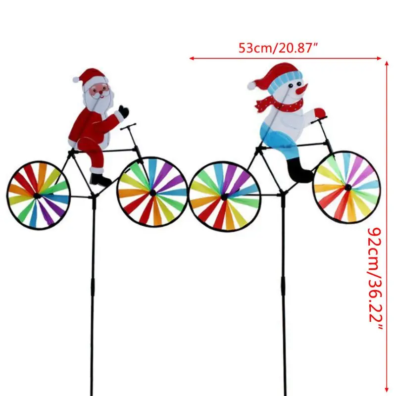 Grand bonhomme neige 3D D55E, père noël sur vélo, moulin à vent tournoyant, décor jardin, cadeau noël