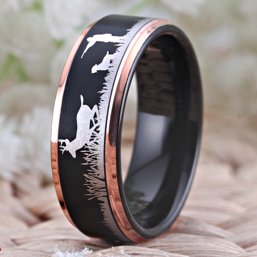 

DROP SHIPPING Free Shipping USA UK Canada Russia Brazil Hot Sales Anniversary Gift DEER HUNTING SCENE RING Tungsten Wedding Ring