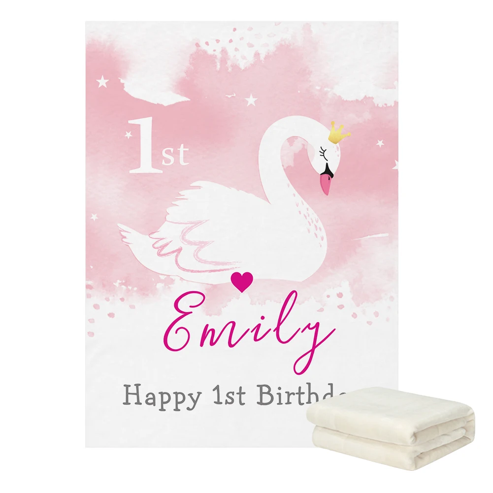 LVYZIHO Swan Princess Happy Birthday Custom Baby Blanket - 30x40 / 48x60 / 60x80 Inches - Fleece Blanket