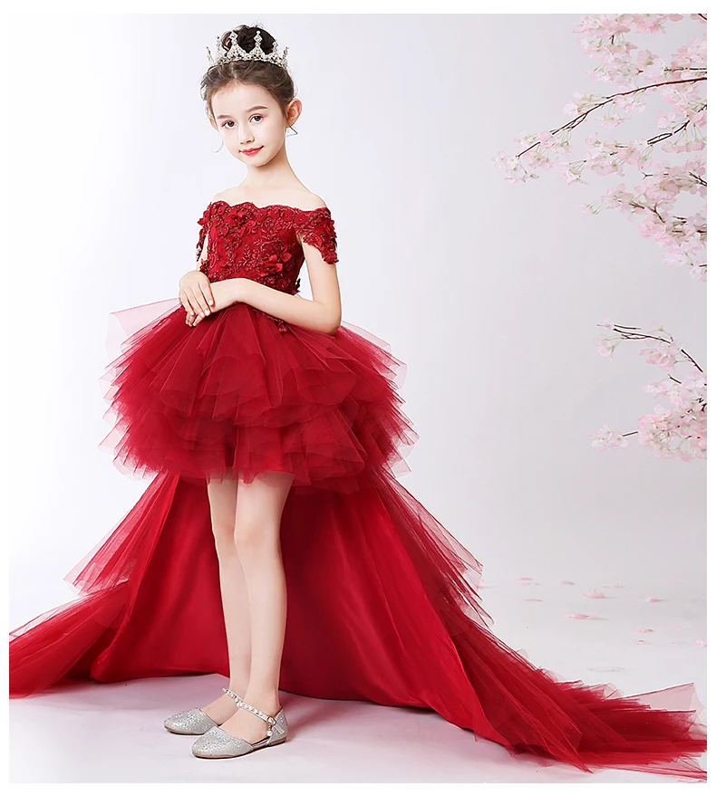 Long Trailing Flower Christmas Girl Dress Wedding Princess Tutu Party Events Dresses For Teenage Girl Dress Ceremonies Clothes