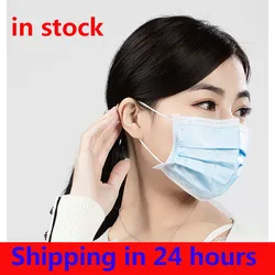 Disposable Face Mask 50pcs 3 Ply Protective Non-woven Proof Flu Virus Elastic Soft Breathable Hygiene Safety Mouth Facemask men