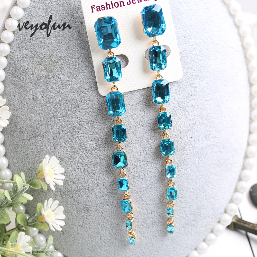 Veyofun 2019 New Long Crystal Dangle Earrings for Women  Square ZA  Elegant Drop Earrings Fashion Jewelry