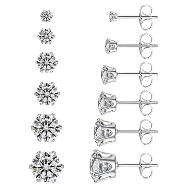 2PCS 3/4/5/6/7/8mm Zircon Stud Earring For Men Stainless Steel Women Crystal Earring Stud Boy Girls Mini Stud Earrings Piercing