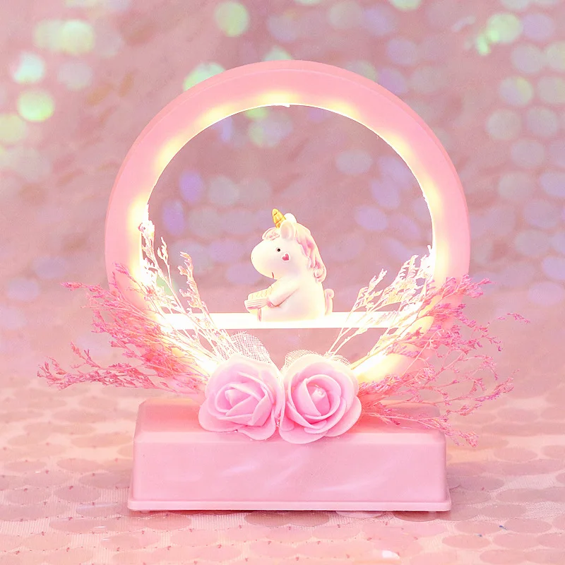 LED music night light cartoon unicorn night light children's baby room decoration decoration lamp button battery