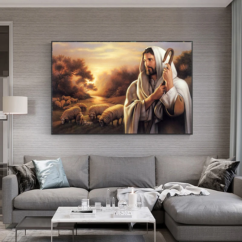 Jesus Herding The Sheep Canvas Painting Abstract Posters and Prints Cuadros Wall Art Picture for Living Room Home Decor Unframed