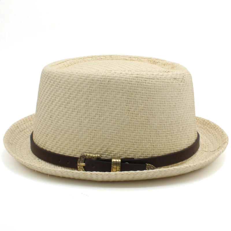 Men Women Classical Straw Pork Pie Hats Fedora Sunhats Trilby Caps Summer Boater Beach Outdoor Travel Party Size US 7 1/4 UK L