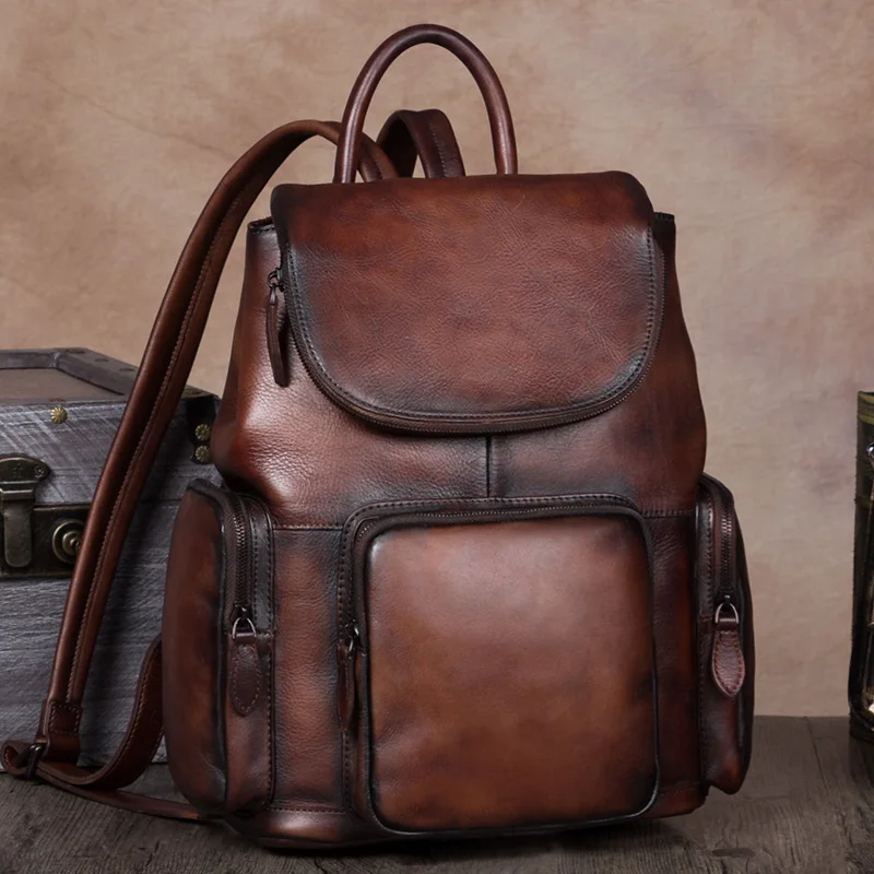 ★Ms retro baotou female female bag backpack backpack layer cowhide bag leather han edition 2021 new fashion