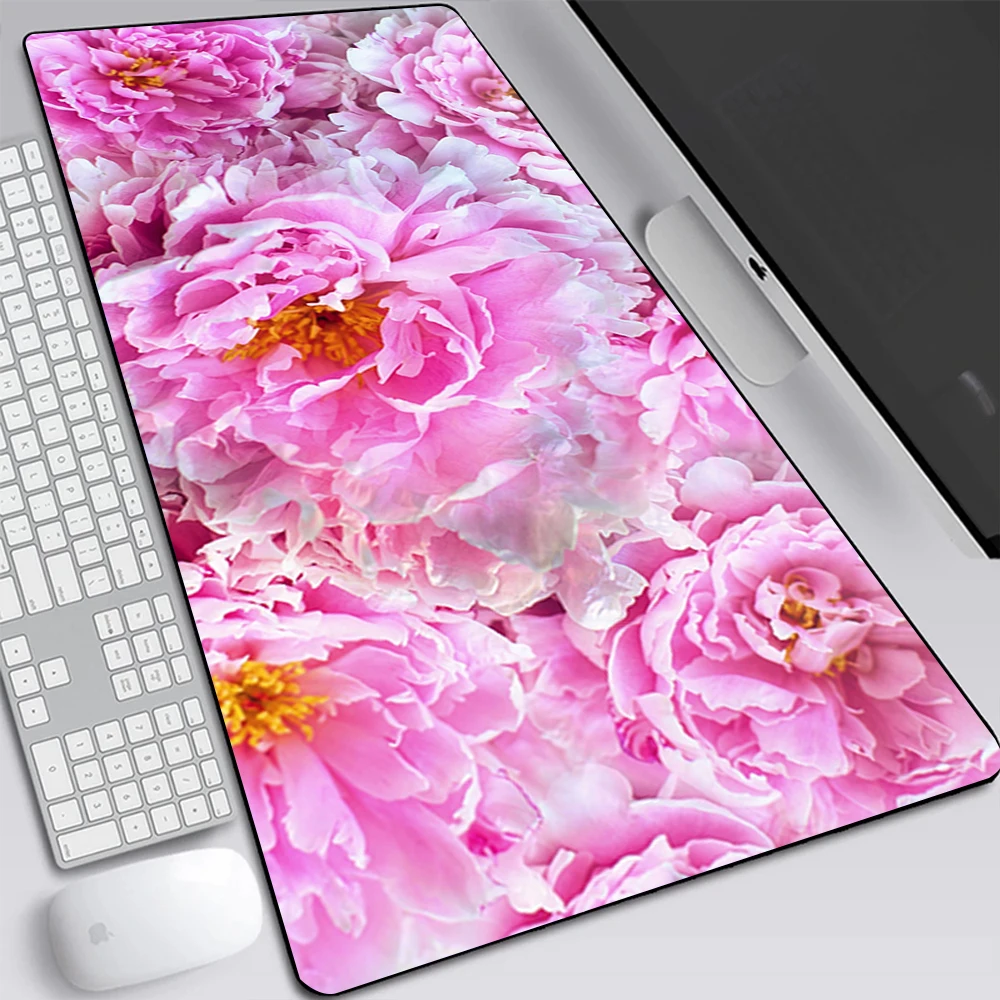 Elegante rosa roxo peônia flor grande gaming mouse pad computador mousepad teclado tapete de mesa pc gamer mouse esteira xxl mausepad