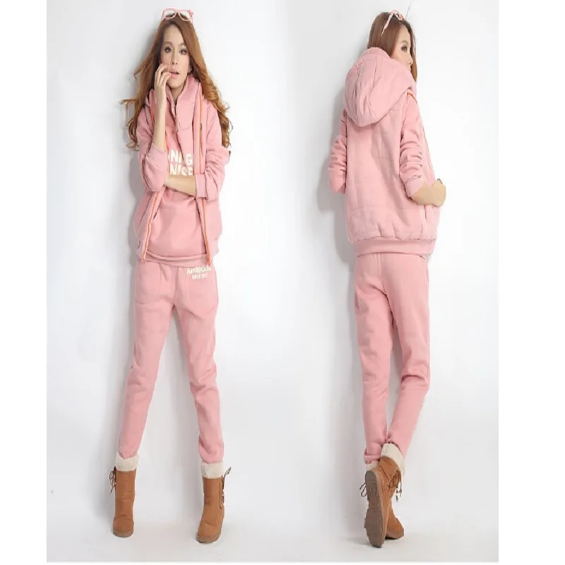 Autumn and winter new Fashion women suit women's tracksuits casual set with a hood fleece sweatshirt three pieces set