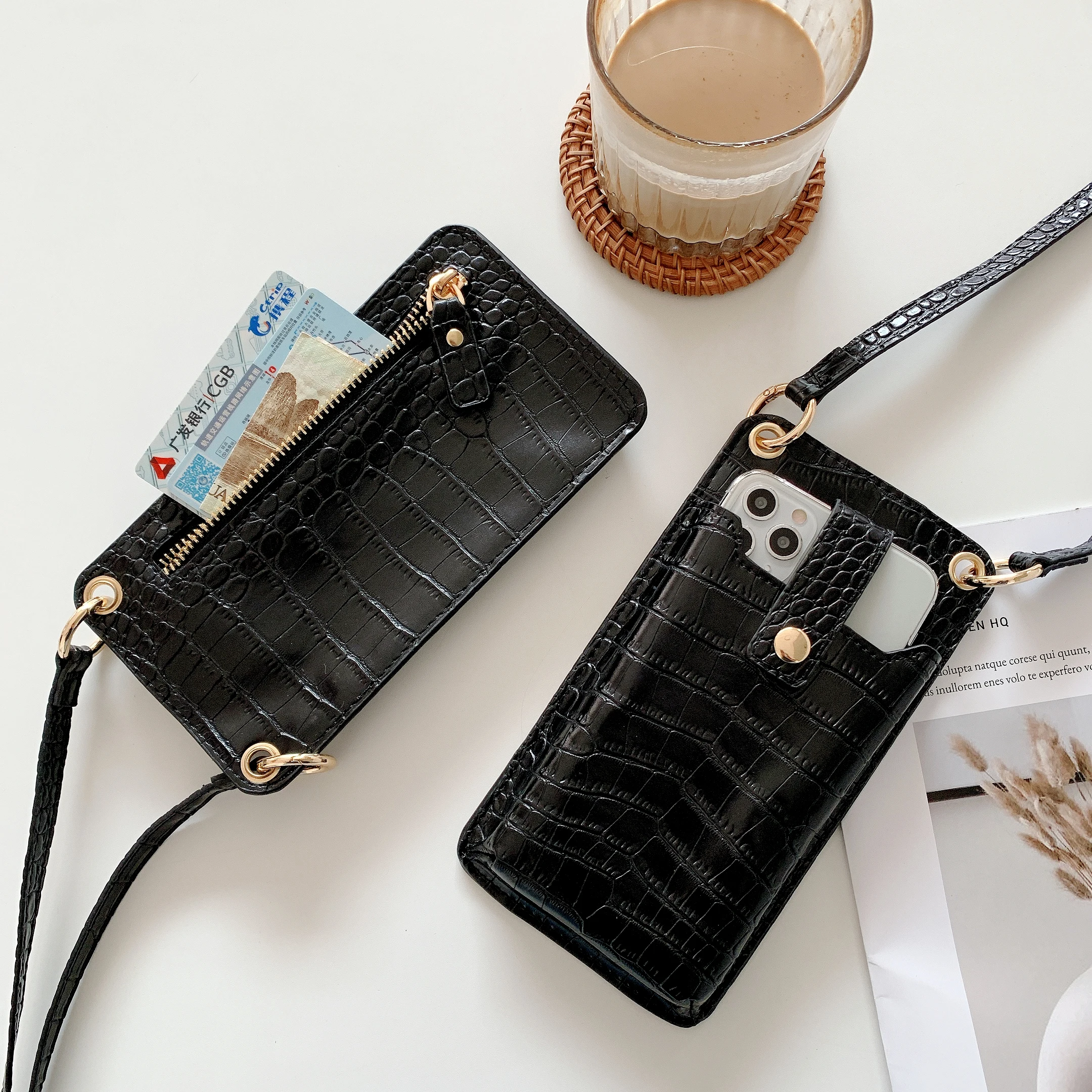 Luxury Universal Crocodile Leather Phone Bag For Samsung/iPhone/Xiaomi Wallet Case Women Crossbody Bag Cover Phone Pouch Pocket