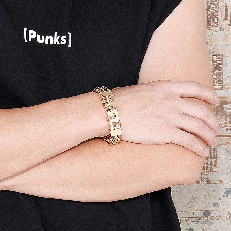 Drei-farbe Trend Edelstahl Nähte herren Armband Design Gefühl Armband Schmuck – Detail 10