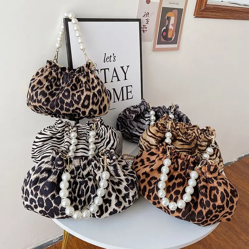 Elegant Tiger Pattern/Zebra Pattern/Leopard Pattern Small Shoulder Bags For Women 2021 Sexy Nightclub Handbag Pearl Chain Hobos