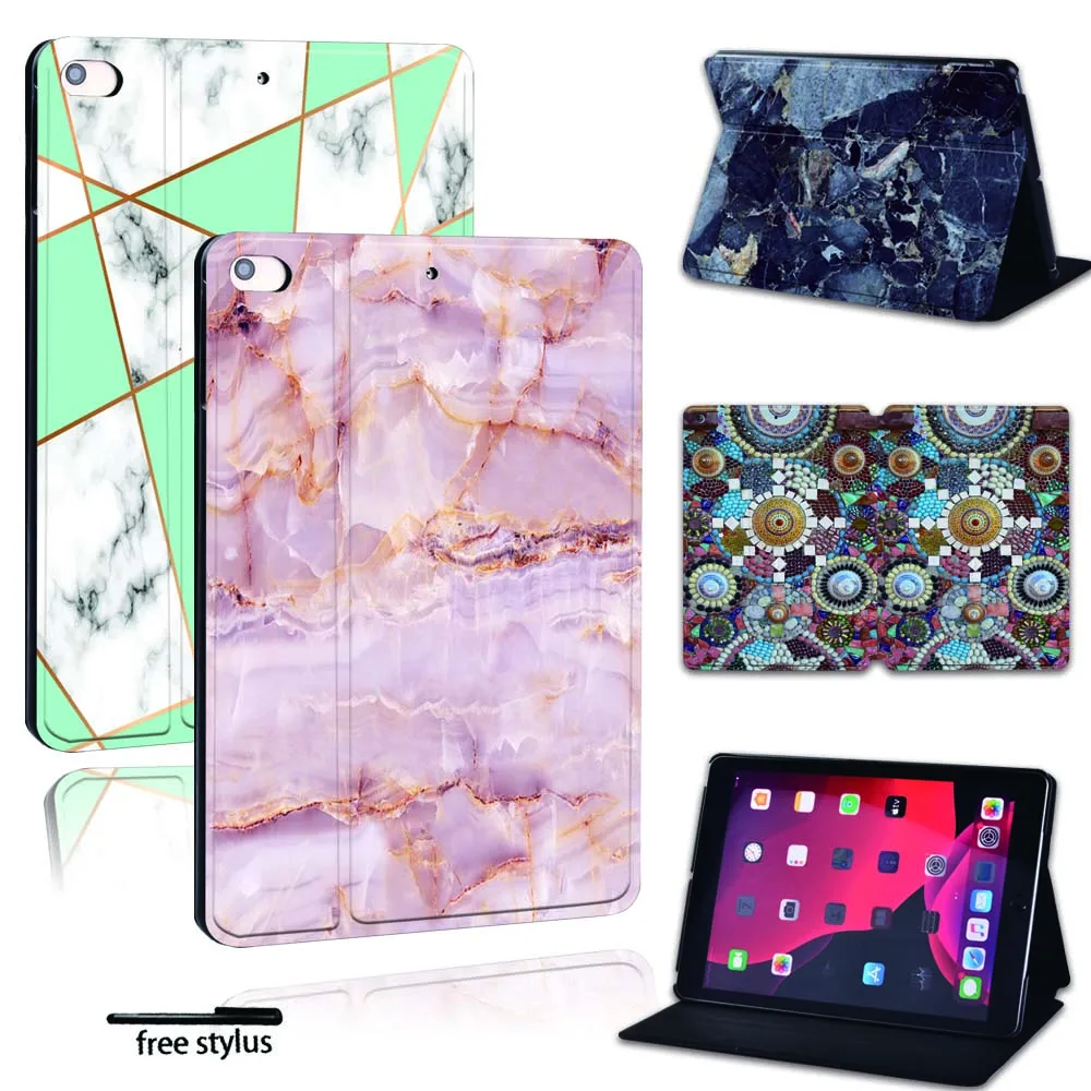 

For iPad 2 3 4 5 6 7 8 9 10/MINI/Air 5 4 3 2 1/Pro 9.7 11 PU Leather Tablet Stand Cover-Ultra-thin Printed marble Slim Case