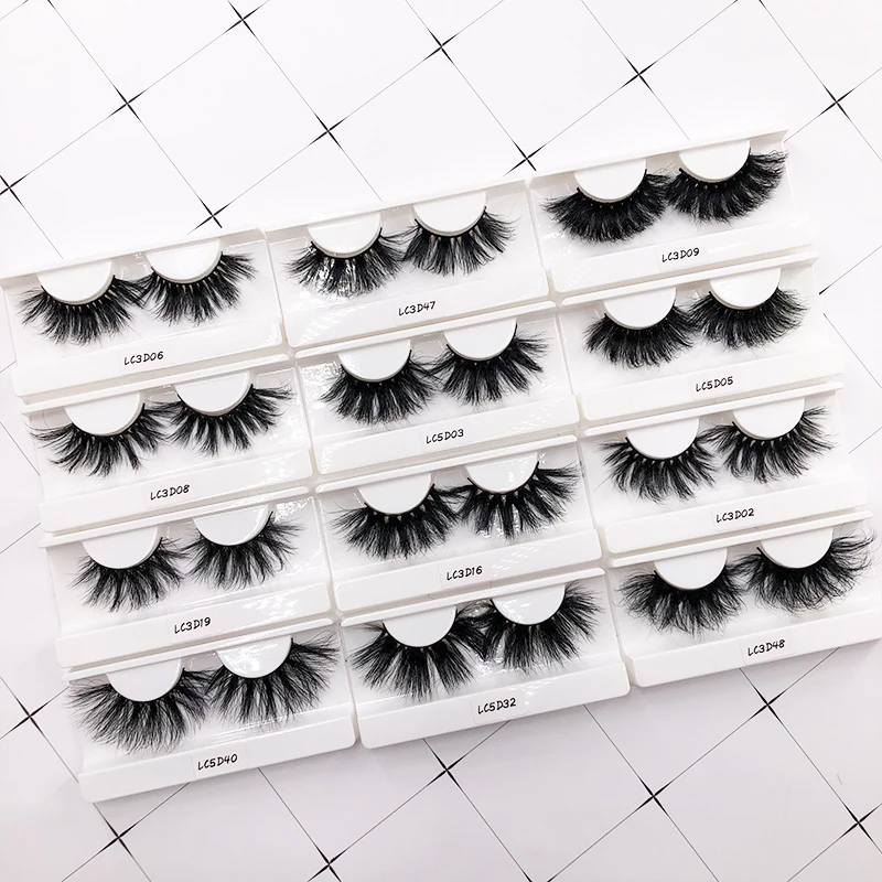 25mm Mink Lashes Handmade Strip False Eyelashes Dramatic Thickness custom package logo