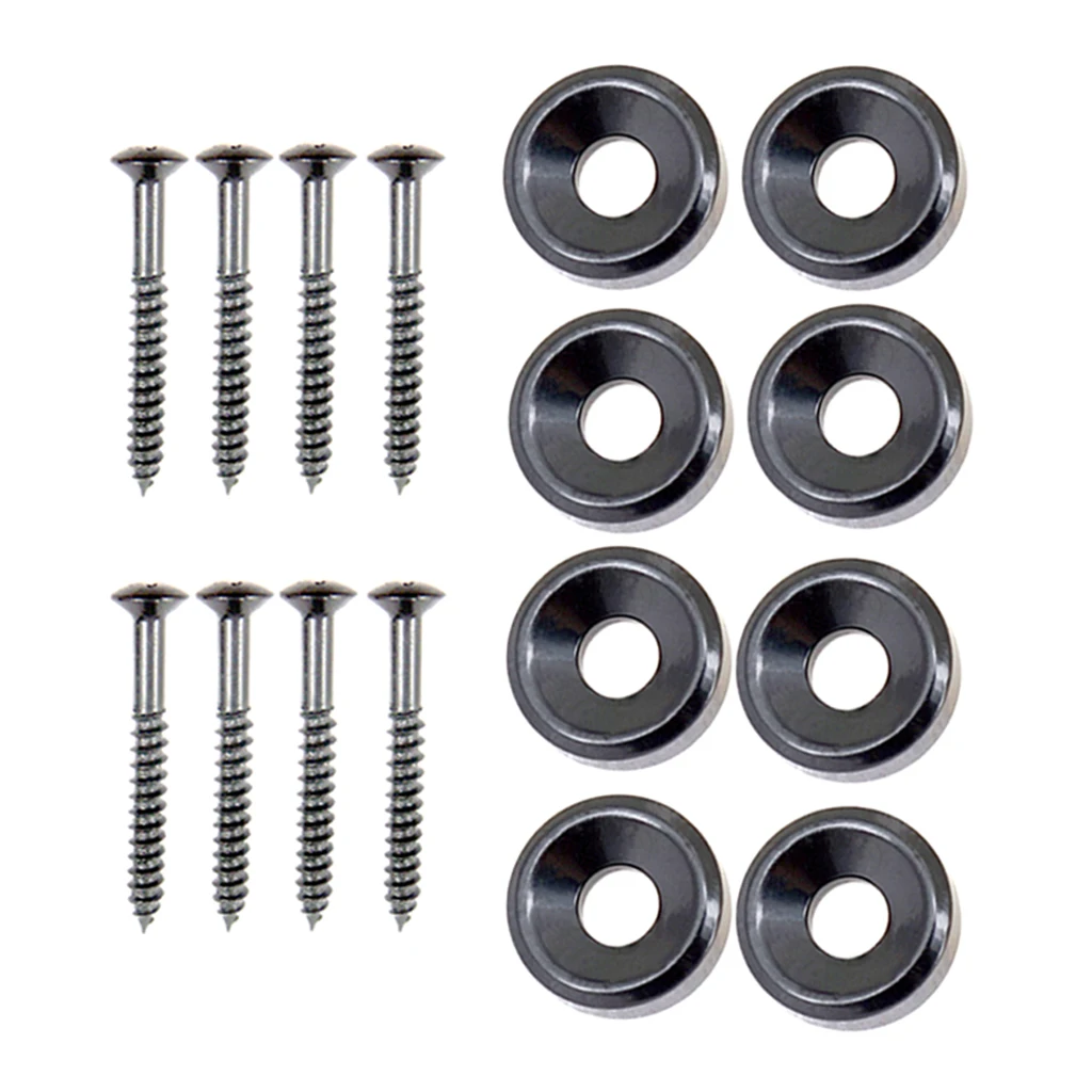 2 Sets/8 pcs Electric Guitar Neck Joint Mounting Ferrules with Screws Black Dia 14mm