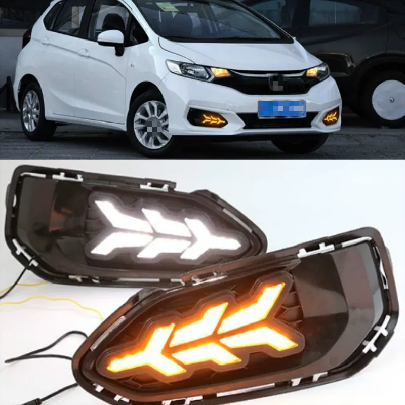 2PCS LED Daytime Running Light For Honda Fit Jazz 2018 Car Accessories Waterproof 12V DRL LED Fog Lamp Decoration