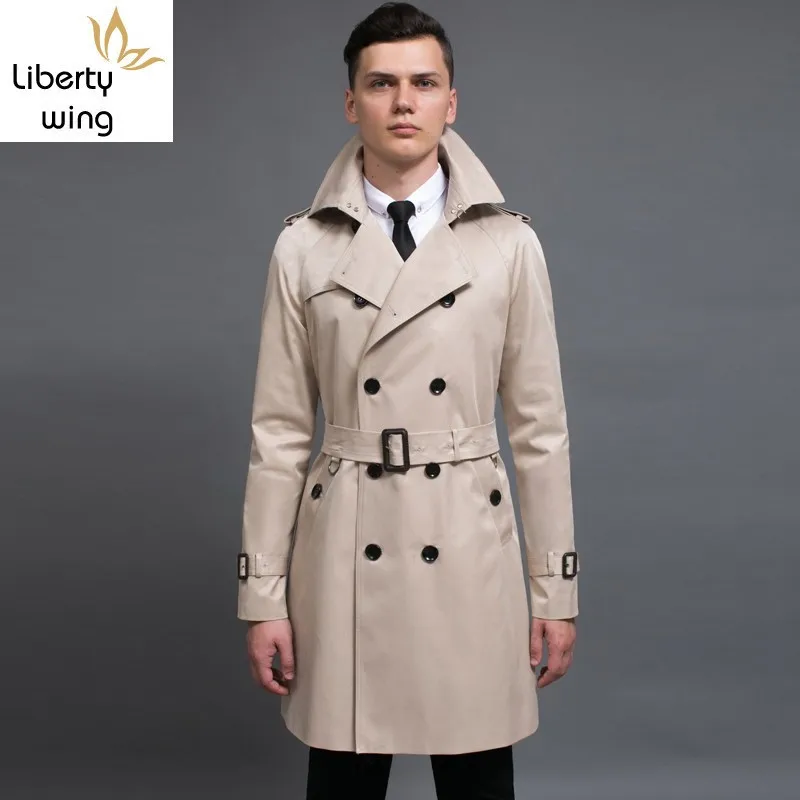 New Business Men Mid Long Trench Slim Fit Military Double Breasted Motorcycle Windbreaker Overcoat Belt Coats Big Size 6XL