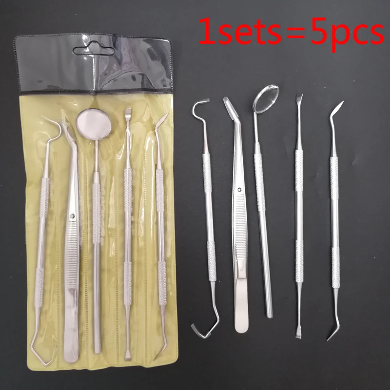 Dental Instrument Equipment Stainless Steel Tweezer Sickle Scaler Scraper Mouth Mirror Teeth Cleaning Tool Oral Care Hygiene Set