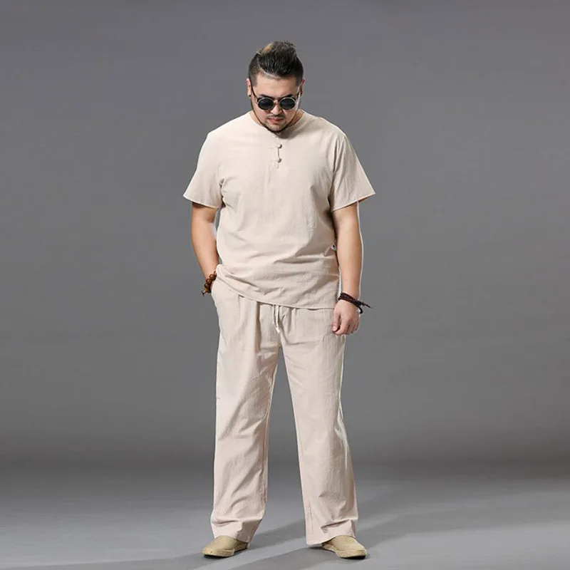 

Large Size Men Clothing Big Tracksuit Suit Linen Overweight T-shirt Casual Male Elastic Waist Band 6XL 7XL 8XL 9XL Big Two Set