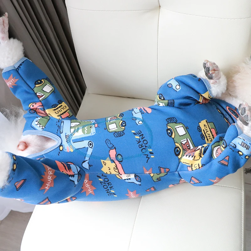 Pet Dog Jumpsuit Warm Fleece Puppy Clothes Protect Belly Pajamas High Neck Printed Overalls For Small Dogs Chihuahua Poodle Coat