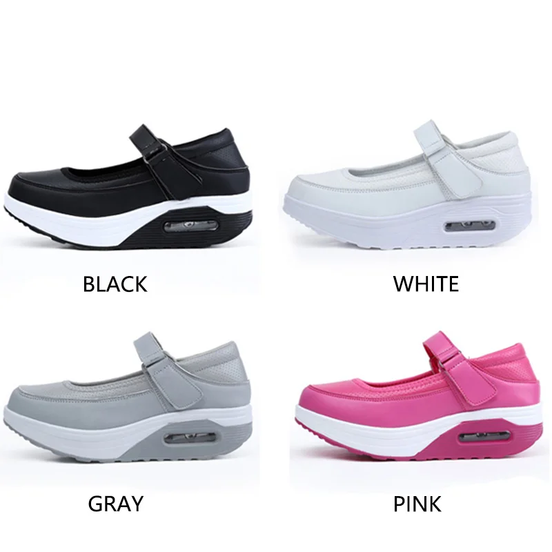 STRONGSHEN Women Causal Shoes Leather Women Nurse Footwear Platform Soft Bottom Flats Sports Leisure Shallow Mouth Ladies Shoes