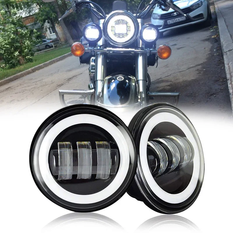 1 Pair 4.5“ 4 1/2 inch Motorcycle Chrome Black LED Fog Passing Auxiliary light with bracket For Touring Electra Glide