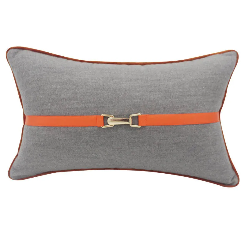 

MOQ 6pcs 50X30CM modern metal buckle grey waist pillow cover cushion cover decorative rectangle pillowcase