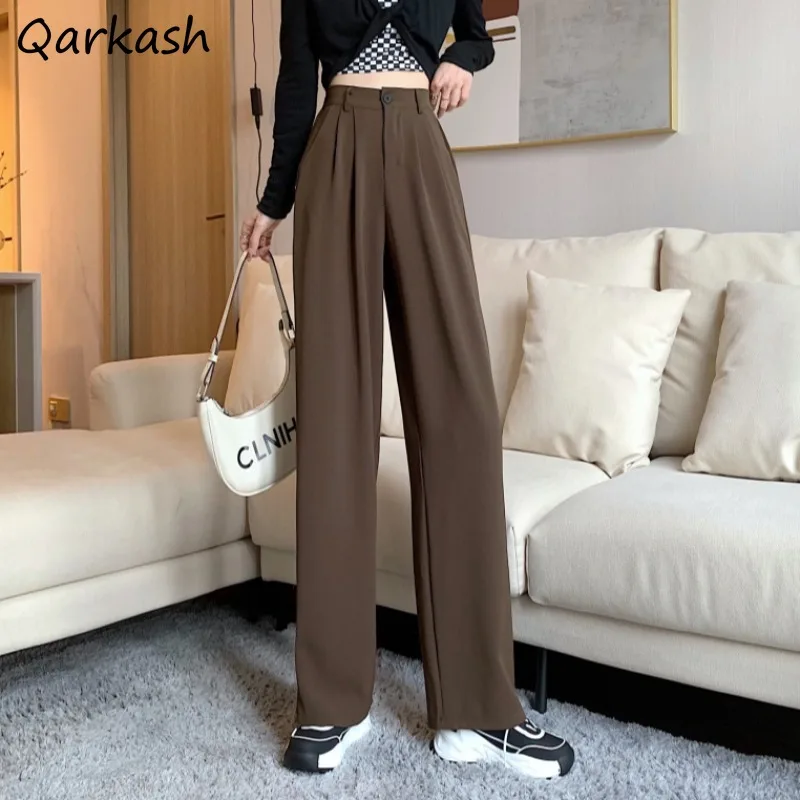 Pants Women Full Length High Waist Simple Elegant Office Lady Temperament Baggy Trousers Basic Leisure Spring Feminine Bottom